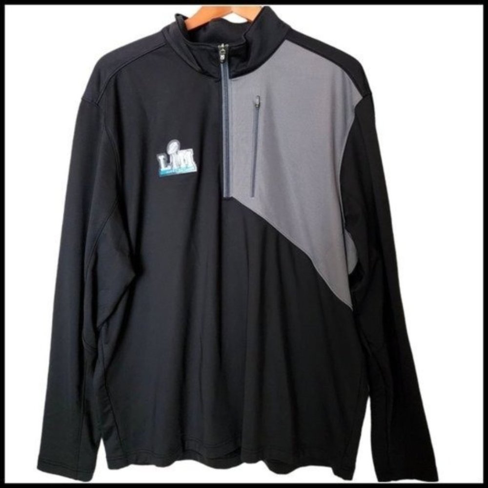 Cutter & Buck DRYTEC SuperBowl‎ Black Gray 1/4 Zip Pullover Men’s Size XL